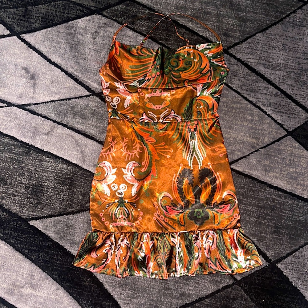 Orange Satin Mini Dress